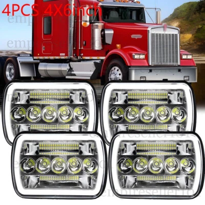 4pc 4x6" Led Headlight For Kenworth KW W900 W900B W900L Classic 120/132 HK Truck - Image 1 of 4