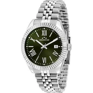 Men's Chronostar Watch Green Dial Date Time Grooved Bezel 41 Mm - Picture 1 of 4
