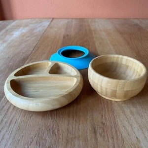 Avanchy Baby & Toddler Bowl & Plate Set Bamboo Wooden Suction Base Baby Led Wean - Picture 1 of 6