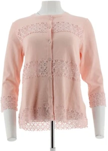 Isaac Mizrahi Lace Striped 3/4 Slv Cardigan Rosewater XXS NWOT (919) - Picture 1 of 5