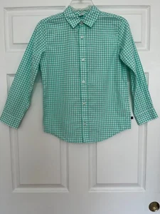 GAP Boys Large (10/12) 100% Cotton Long Sleeve Green/White Gingham Oxford Shirt - Picture 1 of 7