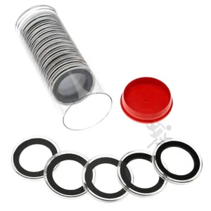 20 soportes para monedas de medio dólar estadounidense anillo negro AirTite de 30 mm y tubo cápsula enchufe rojo - Imagen 1 de 6