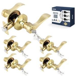 Wave Style Door Lever Keyed Entry Door Handle with Lock, 5 Pack Wholesale Key... - Picture 1 of 9
