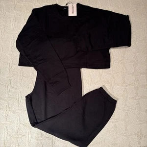 Missguided BLACK Cropped SS and Joggers Co-Ord Set, US 14 Orig $60.00, $14.99! - Picture 1 of 4