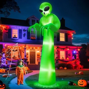 12 Ft Inflatable Alien with LED Lights for Halloween Outdoor Decoration - Picture 1 of 11