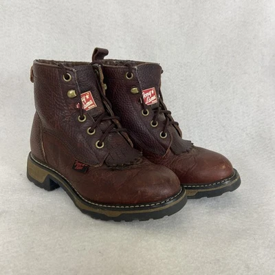 Tony Lama TW953 C Brown Youth Leather Boots Kids Size 12 Lace Up Western - Image 1 of 4