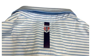 Fairway & Greene Tech Polo Shirt XXL 2X Golf Blue White Striped USA Flag F&G - Picture 1 of 5