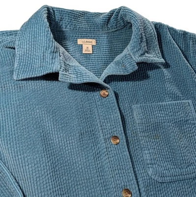 Vintage LL Bean Corduroy Shirt Shacket Blue Green Womens Petite Medium SEE - Image 1 of 4