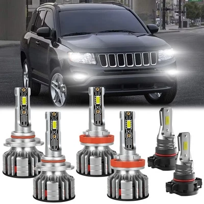 For Jeep Compass 2011 2012 2013 6X LED Headlight Bulbs High-Low Beam Fog Light - Image 1 of 4