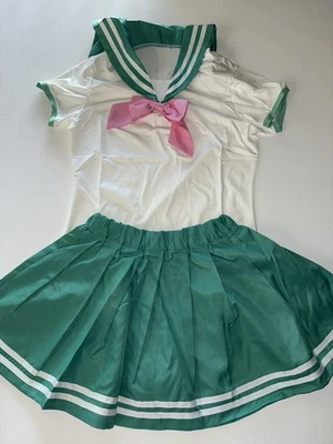 Conjunto de fantasia cosplay feminina marinheiro escola menina verde branco rosa arco grande - Imagem 1 de 4