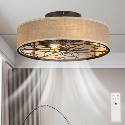 Kit de luces de ventilador de techo de montaje empotrado boho de 20" lámpara de araña enjaulada para granja con control remoto Foto 1 de 4