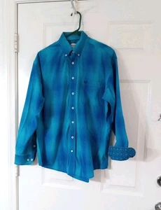 Camisa Panhandle Rough Stock Para Hombre Mediana Azul Cuadros Puño Abatible Manga Larga - Imagen 1 de 8