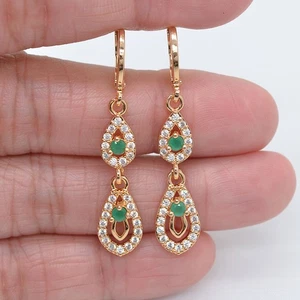 18K Yellow Gold Filled Women Green Mystic Topaz Teardrop Dangle Earrings - Picture 1 of 4