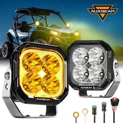 2x AUXBEAM 3" LED Pods Lights Spot Beam + White DRL & Amber Turn Signal for ATV - Image 1 of 4