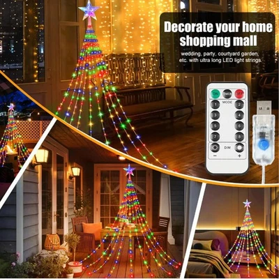 Christmas Tree led Waterfall Light USB 8 Lighting Modes For Garden Terrace Home - Image 1 of 4