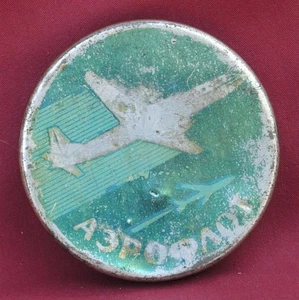 Antigua URSS AEROFLOT Avión Caja de Caramelos de Lata Publicidad de Aerolíneas Soviéticas IL-18 Ilyushin - Imagen 1 de 4