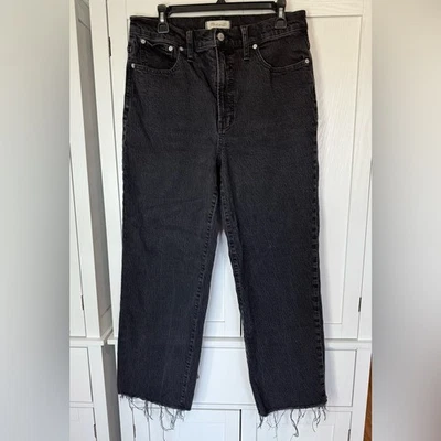 Madewell Perfect Vintage Wide-Leg Jeans Black Destructed Hem Stretch Size 31 - Image 1 of 4