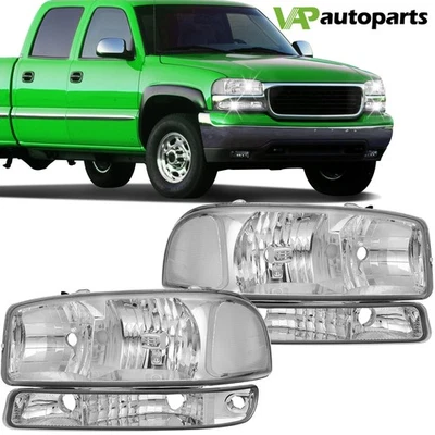 For GMC Sierra 99-07 Headlight + Bumper lamp Headlight Assembly Pair Replacement - Image 1 of 4