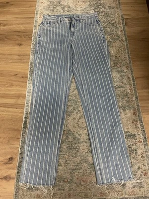 Pantalones de mezclilla a rayas azules American Eagle para dama - talla 0 XLong Foto 1 de 4