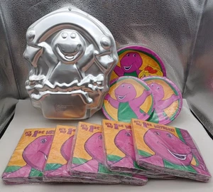NEW Barney Happy 1st Birthday Party Supplies Plates Napkins Cake Mold 90s Vtg - Picture 1 of 4