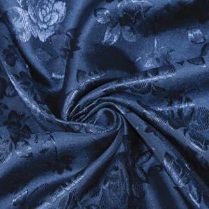 Kayla Navy Blue Polyester Floral Jacquard Brocade Satin Fabric by The Yard - ... - Picture 1 of 1