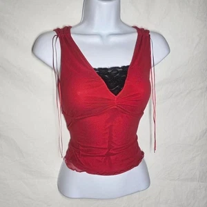 Vintage y2k Italian Red Gothic Micro Mesh Form Fit Top - Bild 1 von 4