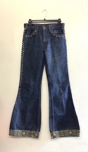 Vintage 70’s Levi’s 684 Orange Tab Studded Dark Wash Bell Bottom Jeans 30 X 32 - Picture 1 of 8