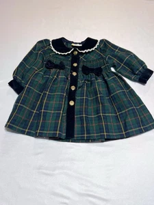 B.T Kids Baby Size 12 Mo Green Plaid Long Sleeve Dress - Picture 1 of 3