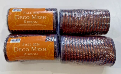 Lot of 4 Fall Deco Mesh  5 1/2" x 30 ft Orange Brown Hobby Lobby NEW - Image 1 of 4