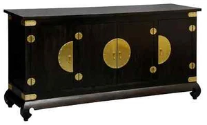 HIROKO SOLID MAHOGANY CHINESE STYLE BUFFET/SIDEBOARD 4 DOORS CHOCOLATE - Picture 1 of 2