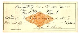RARE 1899 FNB AMENIA NY CHECK w LIBERTY CAP REVENUE (EZRA BENTON) HANDFUL FOUND! - Picture 1 of 1