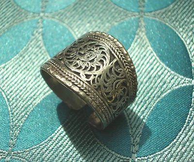 Molto Bella Argento Uomo Anello IN Nepal Filigrana - Immagine 1 di 2