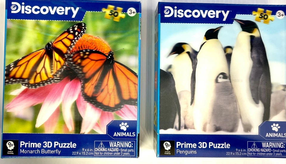 Discovery - Prime 3D 50 Pieces Jigsaw Puzzle (Set of 2) Penguin and Dragonfly - Image 1 of 1