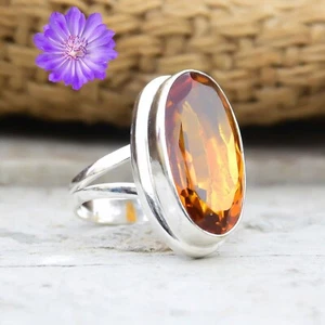 Yellow Citrine Gemstone 925 Sterling Silver Ring Handmade Jewelry Ring For Gift - Picture 1 of 3