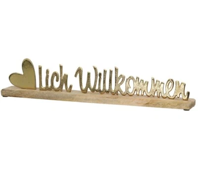 Gilde Alu Schriftzug Herzlich Willkommen Holzbalken 49 cm Mangoholz 55045 - Bild 1 von 2