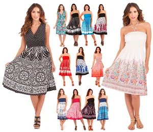 Womens Summer Dress Holiday Beach Sundress Strapless Halterneck Ladies Skirt  - Picture 1 of 9