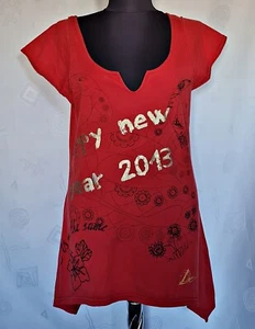 BLUSA VINTAGE AUTÉNTICA DESIGUAL POP ART LOGO ROJO ALGODÓN MUJER TÚNICA: US/M - Imagen 1 de 8