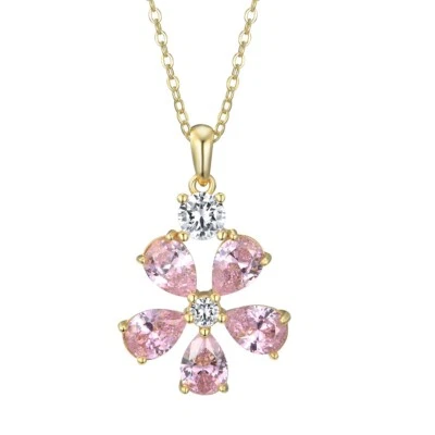 Ladies 9 Carat Gold Sterling 925 Silver White and Pink Sapphire Flower  Necklace - Изображение 1 из 4