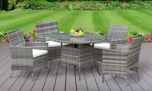 5PC Rattan Dining Set Garden Patio Furniture - 4 Chairs & Round Table