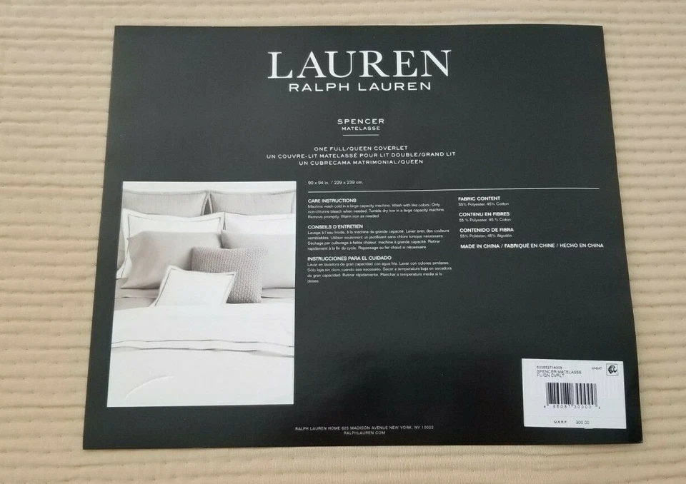Ralph Lauren Spencer Matelasse Full Queen Coverlet Wheat
