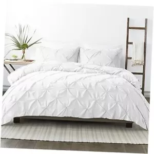  600 Thread Count Pinch Pleated 3 Piece Duvet Cover Oversized King 01 - White - Picture 1 of 7