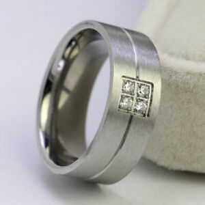 Couple Rings Titanium Steel Mens Wedding Bands CZ Women's Wedding Ring Sets