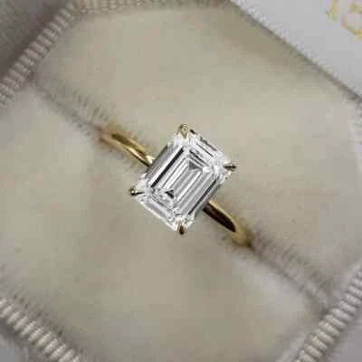 Lab Grown 1.01 Ct Emerald E/VS2 Diamond Solitaire Engagement Ring Yellow Gold - Image 1 of 4