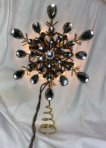 vintage Metal lighted Christmas tree topper gold Metal With Gems - Picture 1 of 9