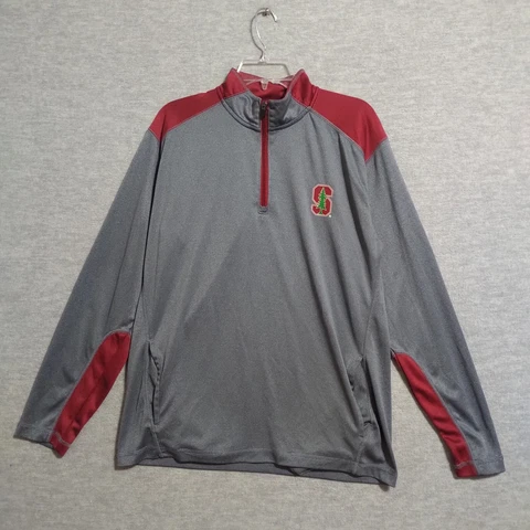 Stanford Cardinal Men Sweatshirt Medium Gray Logo Champion Elite 1/4 Zip Cover