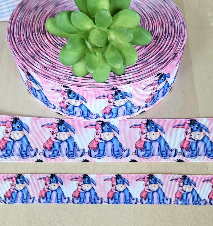 7/8 & 1.5" (1 YD) Eeyore & Piglet Grosgrain Ribbon Winnie the Pooh Themed Ribbon - Image 1 of 1