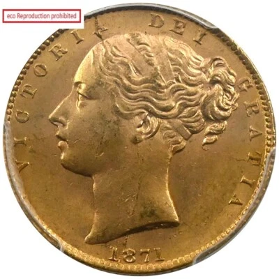 Great Britain 1871 Victoria Sovereign Gold Coin PCGS MS62 Shield - Image 1 of 4