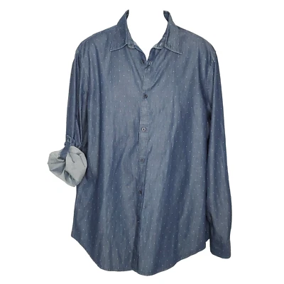 NEW Perry Ellis Mens Button Down Shirt XL Blue Chambray Mini Dot Long Sleeve - Image 1 of 4