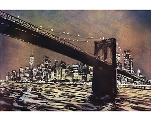 New York skyline at night. New York City skyline artwork fine art NYC (print) - Picture 1 of 11