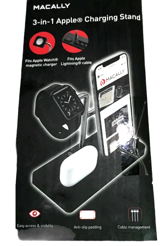 Macally Airpod iPhone Apple Watch Charging Station - A Home for Your Devices - Image 1 of 4